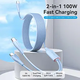 Кабель USB 2.0 Type-CM - 2хType-CM Y-Splitter 1.5м 100W Синій Silicone Type Vention - мініатюра 2