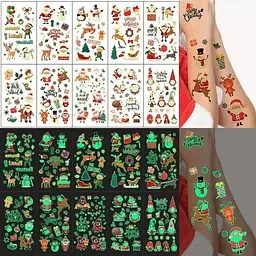 Набір тимчасових тату Різдво №2 kids-tatto-set10-2-christmass, що світяться, 12 х 7 см