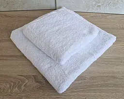 Набір турецьких махрових однотонних рушників Gulcan 50х90+70х140 білий White щільність 480 г/м2 петля 16/1 - мініатюра 2