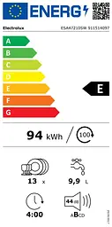 Посудомийна машина Electrolux Electrolux, 13 комплектів Е, 60 см, дисплей, інвертор, білий - мініатюра 7