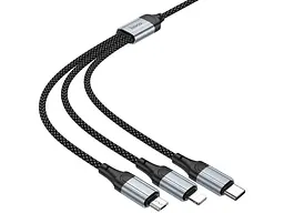Кабель Hoco X102 Fresh 3-in-1 USB Type-A to USB Type-C/Micro USB/Lightning 1m Black (6942007608794) - мініатюра 2