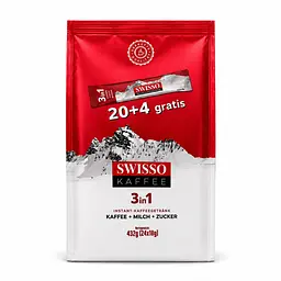 Кава розчинна Swisso Kaffee 3в1 кава молоко цукор у стіках 20+4 х 18 г