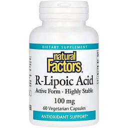 Натуральна добавка Natural Factors R-Lipoic Acid 100 mg, 60 вегакапсул для антиоксидантного захисту