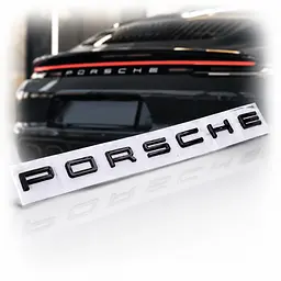 Емблема напис Porsche Чорний глянсовий (Panamera Cayenne Macan)