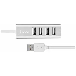 Концентратор HOCO USB 2.0 to 4xUSB Line machine HB1 Silver (6957531038146) - мініатюра 2