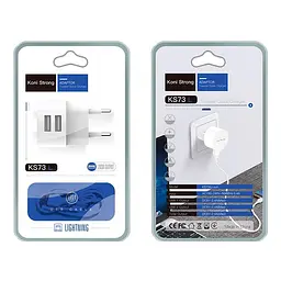 Адаптер мережевий KONI Strong Lightning Cable KS73L набір із кабелем білий