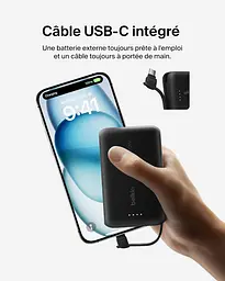 Belkin Акумулятор портативний літій-іонний Power Bank 10000мА·год, 20Вт, з інтегрованим кабелем USB-C, чорний - мініатюра 4