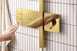 Душова система з термостатом Hansgrohe Raindance Alive Q 210x340 2jet з ShowerSelect Comfort polished gold optic 24590990 - мініатюра 2