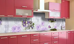 Вініловий кухонний фартух Кошики з квітами наклейка ПВХ текстура Квіти Фіолетовий Happy Pocket Z181843 - мініатюра 2