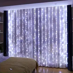 Гірлянда завіса штора 3*3м 300LED USB c пультом 8 режимів для прикрас вікон і тераси, холодний білий - мініатюра 2