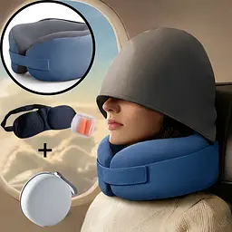 Ортопедична подушка з капюшоном Ice Silk з круговою підтримкою шиї 3D маска, беруші + круглий кейс, синій KT7007563