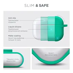 Силіконовий чохол для навушників Apple AirPods Pro, Hang Case, зелений, ультратонкий захисний кейс товщиною 2 мм, захист від подряпин, пилу та ударів, компактний, з карабіном для кріплення, ArmorStandart (ARM56102) - мініатюра 3