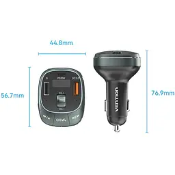 Автомобільний FM-трансміттер Vention PD 54W 3-Port USB (C+A+A) LED/USB Flash/Bluetooth, вольтметр - мініатюра 5