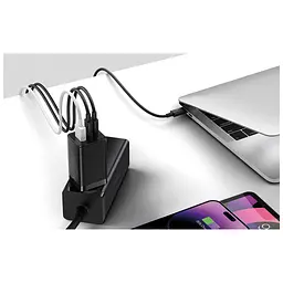 Зарядний пристрій Baseus 2xUSB-C 65 Вт + 1xUSB GaN + кабель USB-C — USB-C 100 Вт 1.0 м чорний (CCGP120201)