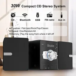 Домашня стереосистема з CD-плеєром, FM-радіо, Bluetooth, AUX in, USB-in, роз'єм для навушників, пульт дистанційного керування - мініатюра 3