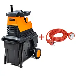Подрібнювач садовий MS2800/45 KIT, 220В, 2800Вт, гілки до 45мм, фреза, контейнер 60л + подовжувач 10м помаранч.