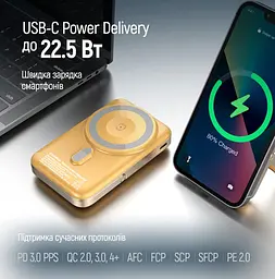 Повербанк Powerbank ColorWay PB-100LPA2Y-WPDD 10000mAh 15W MagSafe Watch (USB-C PD 22.5W) Orange