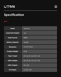Пуско Зарядний Пристрій 2000А 12В Jump Starter UTRAI Jstar One Пусковий пристрій Джамп Стартер Бустер Авто - мініатюра 10