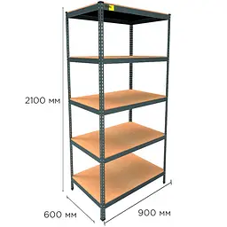 Металевий стелаж Emby Light Series (розмір 2100х900x600мм) 5 полиць ДСП до 100кг Чорний - мініатюра 2