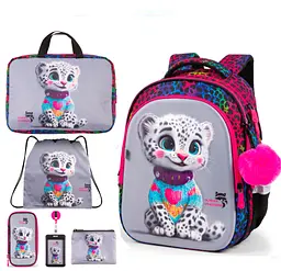 Шкільний оротопедичний рюкзак 6 в 1 для дівчинки School Standard 38х30х18 см для молодших класів з Тигром (SET 150-33)