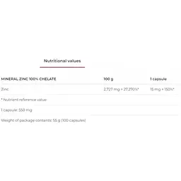 Бісгліцинат Цинку Nutrend Mineral Zinc 100% Chelate 100 капсул - мініатюра 3