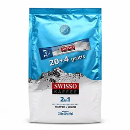 Кава розчинна Swisso Kaffee 2в1 з молоком у стіках 20+4 х 14 г швидкого приготування