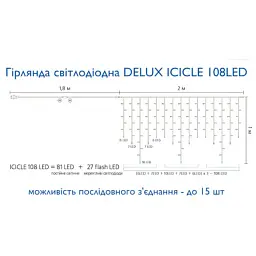 Гірлянда Delux ICICLE 108LED 2x1 м Жовтий flash Білий/Білий IP44 (90015177) - мініатюра 4