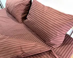 Постільна білизна LARA бязь-страйп Brown d11252e160 з простирадлом на резинці 160х200х25 євро 200х220 см - мініатюра 2