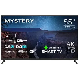ТБ 55 Mystery MTV-5560UDT2 4K/Android 11/DVB-T2/2xUSB 2.0/3хHDMI/CI-слот/Wi-Fi/Чорний