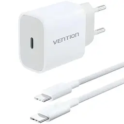 Зарядний пристрій 1xUSB-C 20W + USB-C cable М-М Білий Vention