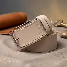 Шкіряний ремінь унісекс Grande Pelle 11450 бежевий 120 см - мініатюра 4
