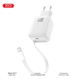Зарядний пристрій XO 1xUSB-C PD30W GaN + cable USB-C to USB-C (XO-QC17) - мініатюра 3
