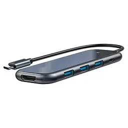 Мультипортовий адаптер USB Хаб Baseus Multi-functional HUB Type-C to 3xUSB3.0+HDXiaomi+PD CAHUB-RT0G Deep Grey - мініатюра 4