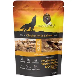 Вологий корм для собак Ambrosia паштет з куркою та лососем 150 г 