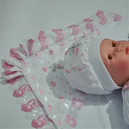 Літній набір для Хрещення (крижма, сорочка, шапочка) "Ангел" зріст 68 - 74 см Lari Рожевий - мініатюра 4