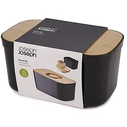 Хлібниця з бамбуковою кришкою-дошкою Joseph Joseph Bread Bin 18x37x22 см чорна (81103) - мініатюра 5