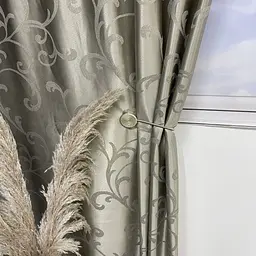Жакардові штори темно-бежевого кольору з вензелем на тасьмі 2шт. 150х270 ALBO pbe0052394 - мініатюра 2