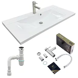 Раковина накладна Adamant QUANTO 100, прямокутна, з сифоном Click-Clack + змішувач (4824296207901)