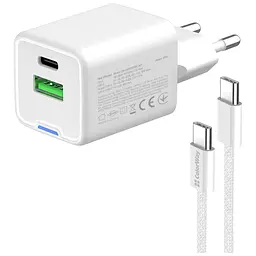 Зарядний пристрій ColorWay C101A GaN Mini 20 Вт PD PPS USB-C + USB-A QC 4.0 + кабель USB-C — USB-C чорний (CW-CHS062PDC-WT) - мініатюра 6