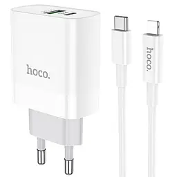 Зарядний пристрій Hoco C80A USB/ Type-C QC PD 20W білий + кабель Type-C to Lightning