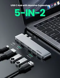 USB-хаб Ugreen 5-in-2 USB C Hub for MacBook Pro/Air Silver (CM251/60559) [72724] - мініатюра 2