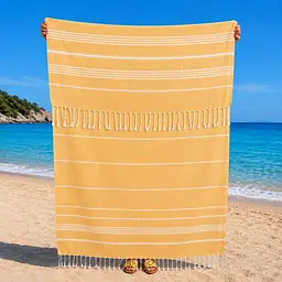 Рушник пештемаль Turkey Towel 100х180 см легкий великий для пляжу басейну бані сауни підстилка на дачу пікнік природу відпустку море полоса жовтий
