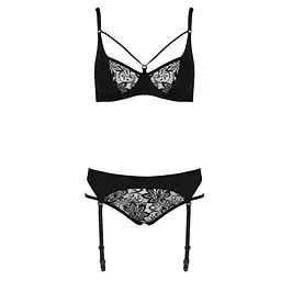 Комплект білизни Passion PAULINE SET S/M, black, стрепи, ліф, стрінги і пояс для панчох - мініатюра 5