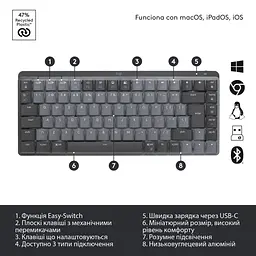 Клавіатура Logitech MX Mechanical Mini Minimalist Wireless Illuminated Graphite (920-010780) - мініатюра 6