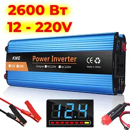 Інвертор KME 2600W 12-220V. Чистий правильний синус. Перетворювач напруги 12V в 220V. З цифровим дисплеєм - мініатюра 2