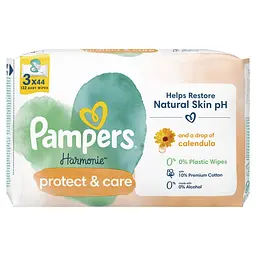 Набір дитячі вологі серветки Pampers Harmonie Calendula 132 шт. (3 уп. по 44 шт.) - мініатюра 2
