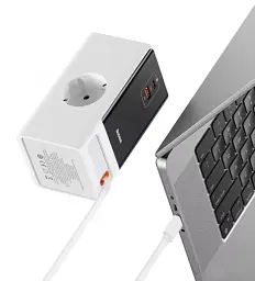 МЗП Baseus Power Combo Digital Power Strip SVs 65W 2AC + 1 USB + 1Type-C with Retractable Type-C Cable PSLR000602 White - мініатюра 5