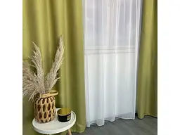 Льняні блекаут штори оливкового кольору 2шт. 150х270 з білим шифоновим тюлем 400х270, на тасьмі ALBO pbe0052634 - мініатюра 8