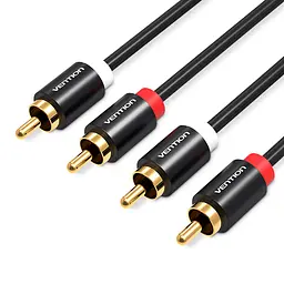 Стереоаудиокабель Vention 3 м тюльпаны 2 RCA штекера на 2 RCA штекера позолоченные контакты алюминиевые корпуса штекеров чёрный (VAB-R06-B300)