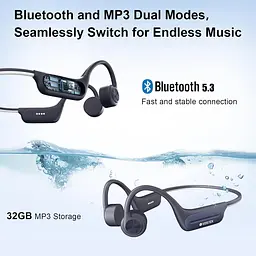 Навушники Voistek Bone Conduction, Bluetooth 5.3 з MP3-плеєром 32 ГБ, IP68 Водонепроникні вібрирні спортивні навушники - мініатюра 3